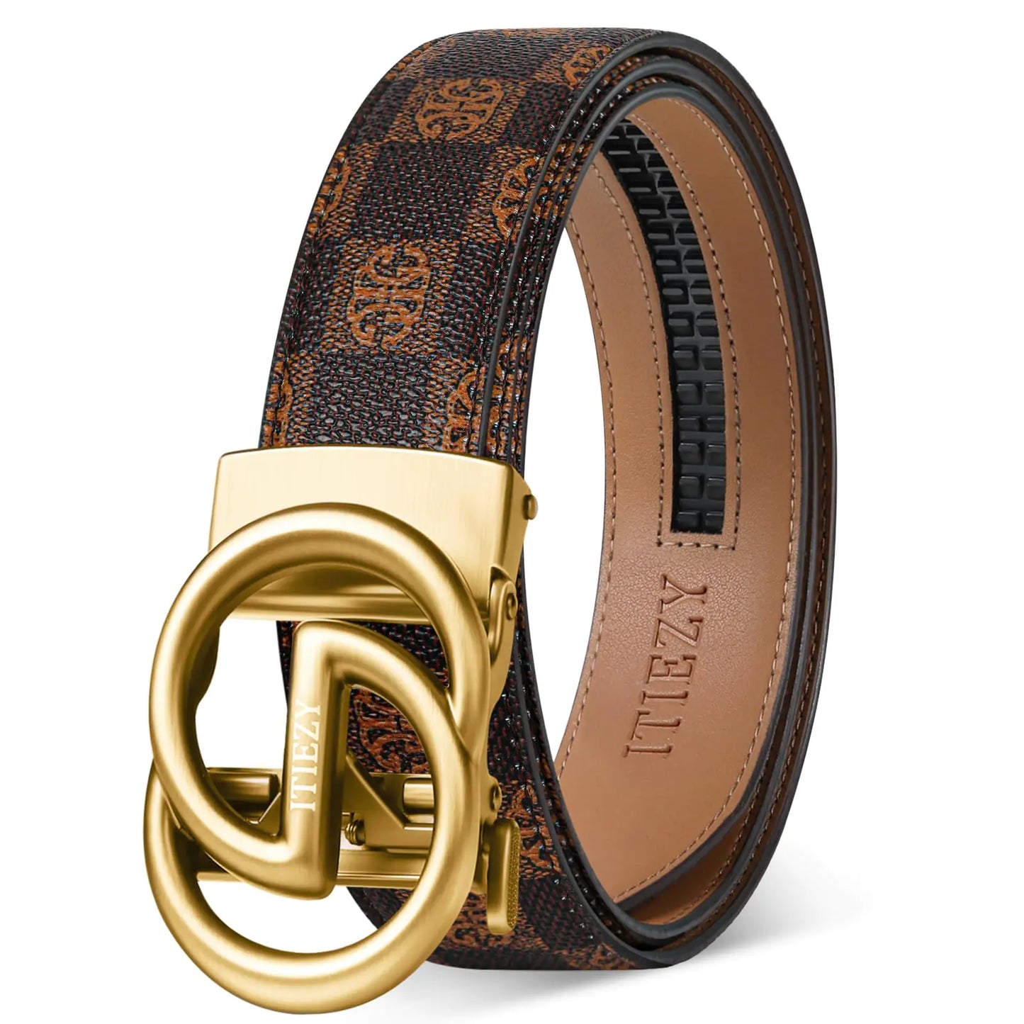 חגורת ראצ'ט לגברים של ITIEZY - חגורות עור מתכווננות לגברים - חגורת קליק סלייד 1 3/8 אינץ' לגברים, גזרה קז'ואלית, ניתנת להתאמה אישית