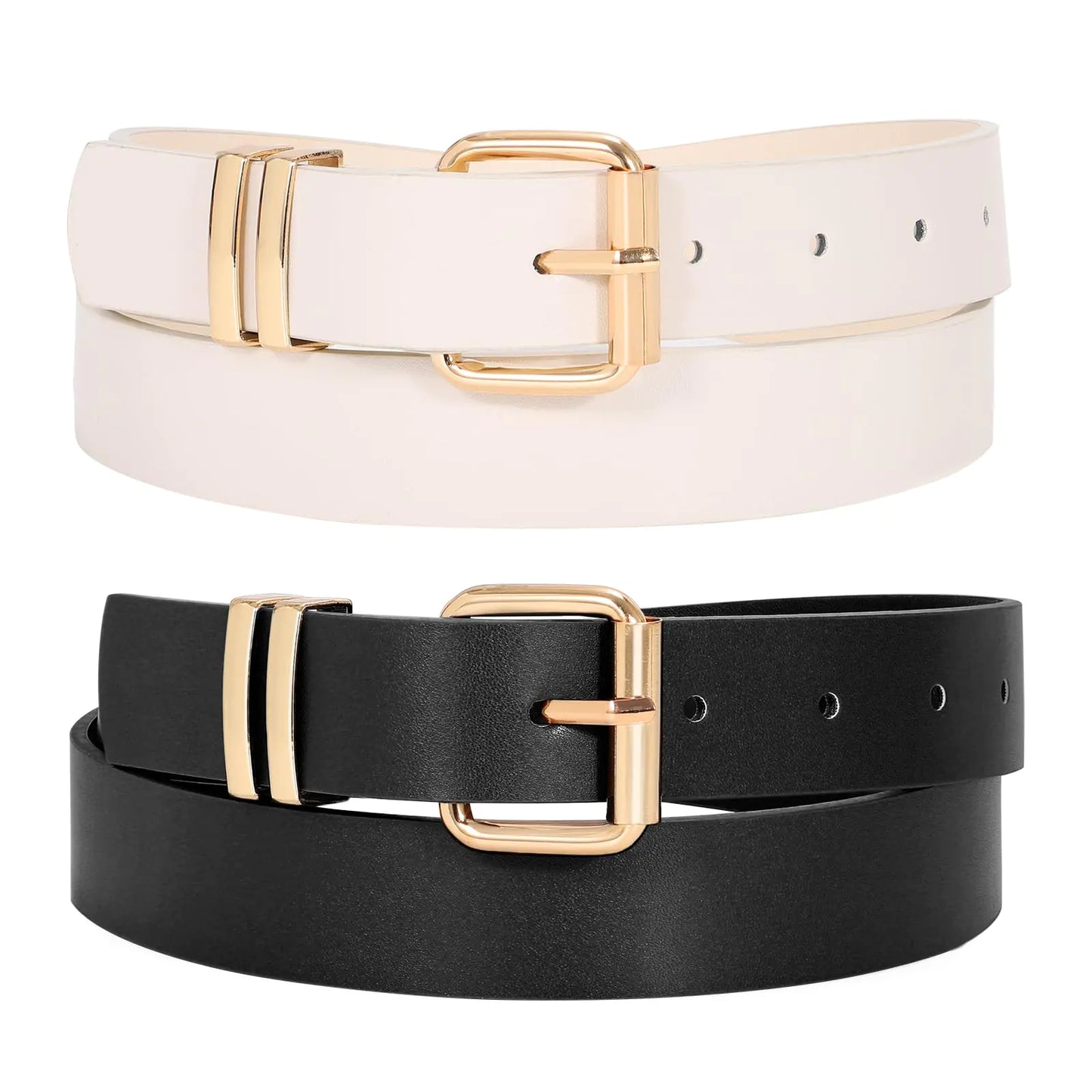 JASGOOD 2 Pack Women Belts for Jeans Ladies Leather Waist Belt for Pants Dresses with Gold Buckle
