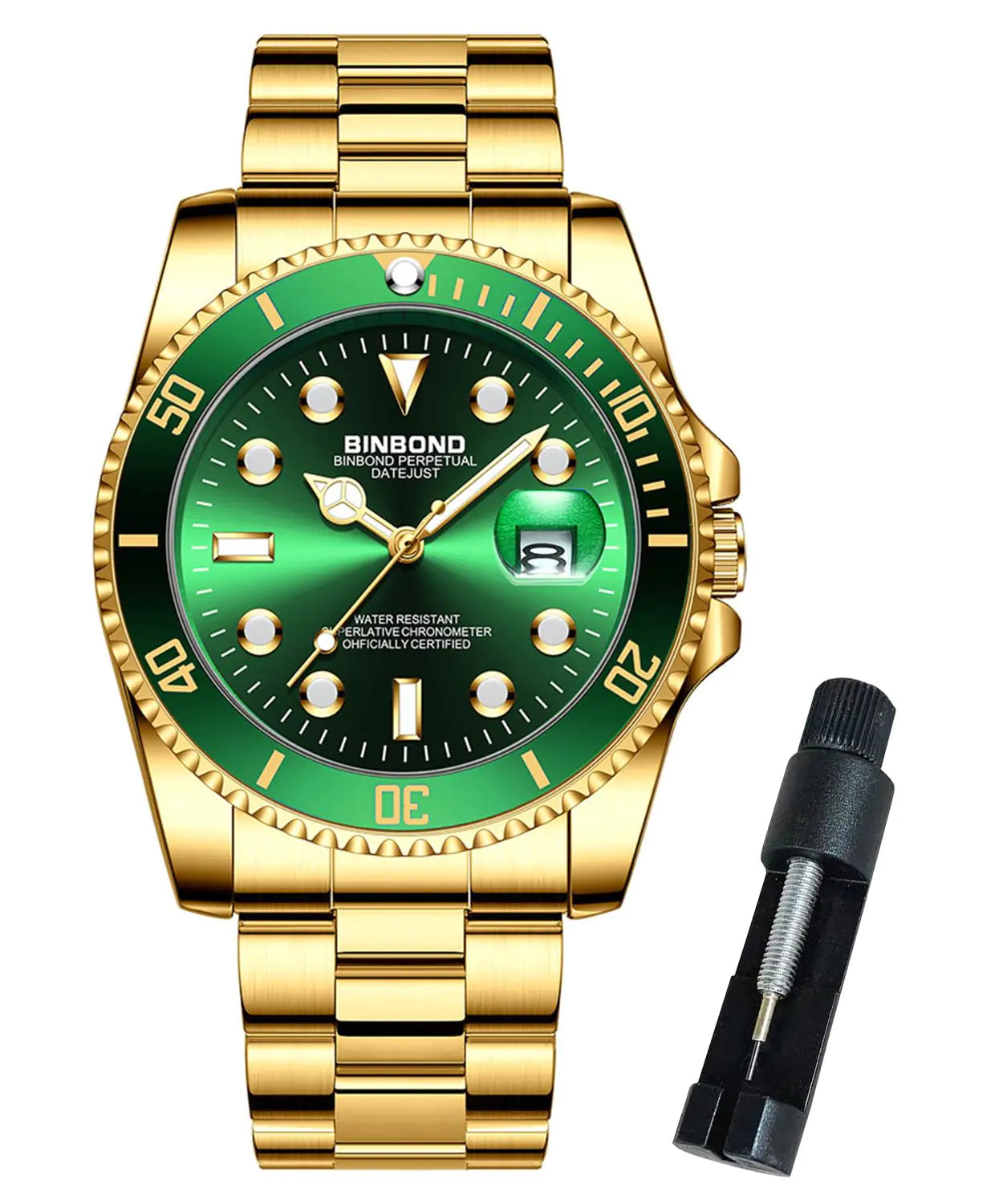 BINBOND Watches for Men Stainless Steel Rotatable Bezel Classic Dress Waterproof Luminous Luxury Big Face Business Date Mens Wrist Watch