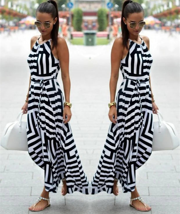 Geometric Printed Strappy Long Dress – Women's Maxi Dress