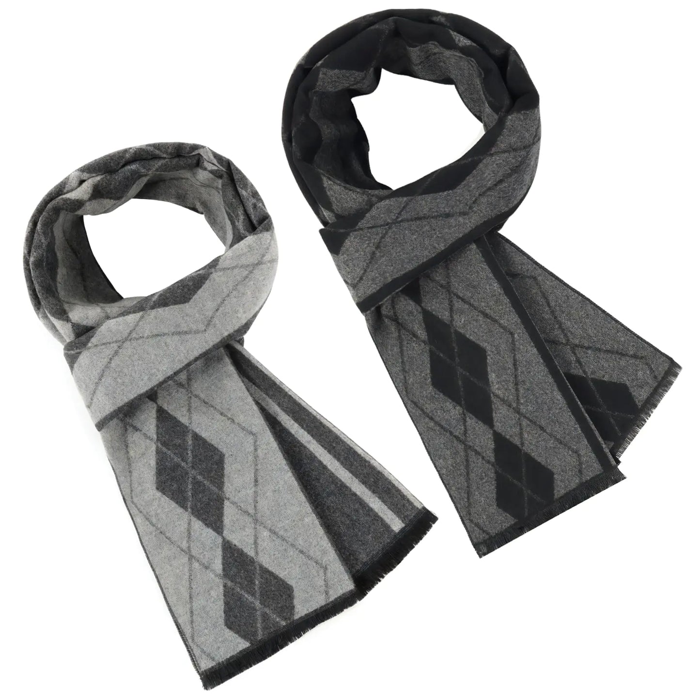 Geopty 2 Pack Winter Mens Scarf Soft Warm Cashmere Feel Winter Scarf for Men Black Grey Mens Scarves Set Style G