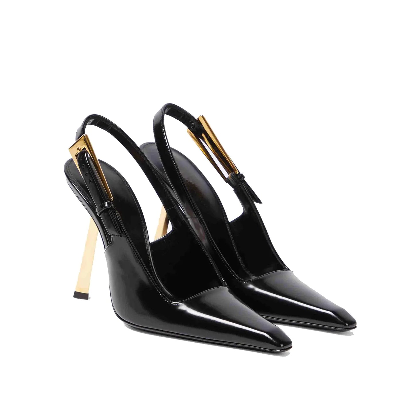THESHY Womens Slingback Stiletto High Heels Square Toe Metal Buckle Pumps Backless Patent Leather Fashion Dress Shoes for Women Black