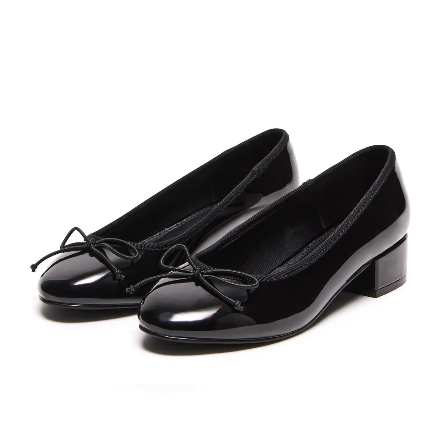 Adrizzlein Black Ballet Flats Shoes for Women Bowknot Round Toe Slip On Flats Pumps Comfort Chunky Low Heel Dress Shoes Black Size 6