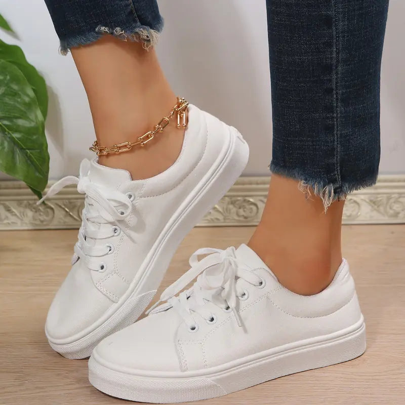 Casual Lace-up Canvas Shoes for Women - Flat Style
