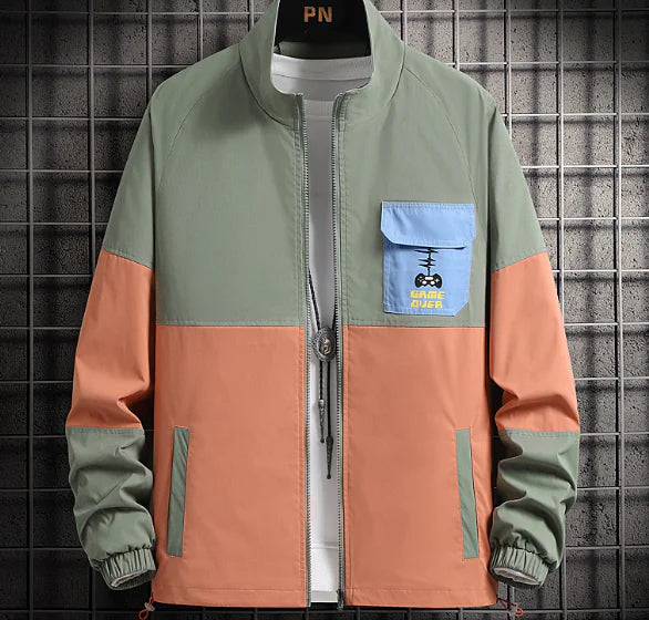 Men's Casual Color Block Jacket with Dog Print