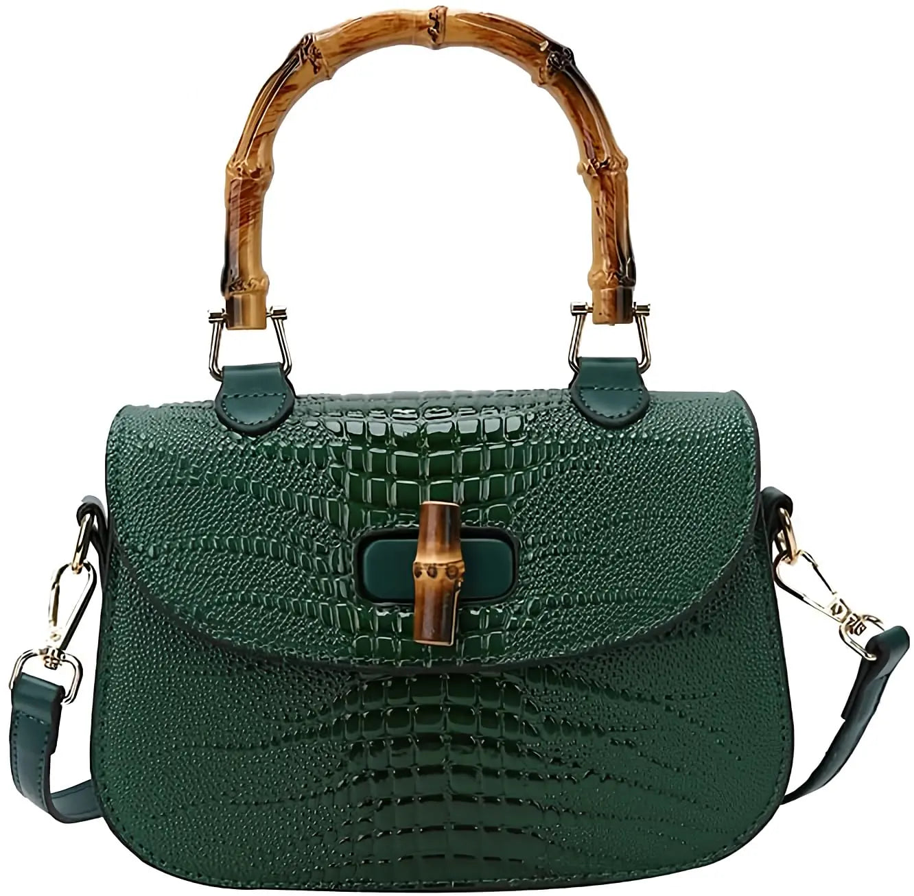 Women Handbag artificial leather Bamboo Top handle Crossbody bag Elegant Purse Evening bag Gift for Women Handmade (green)