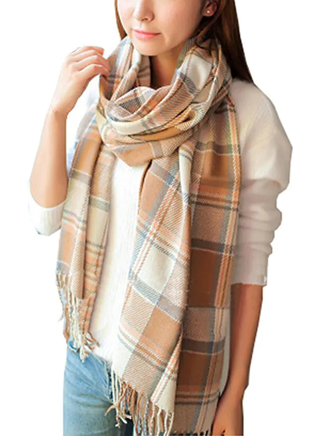 2020 Fall Winter Korean Long Plaid Cashmere Scarf