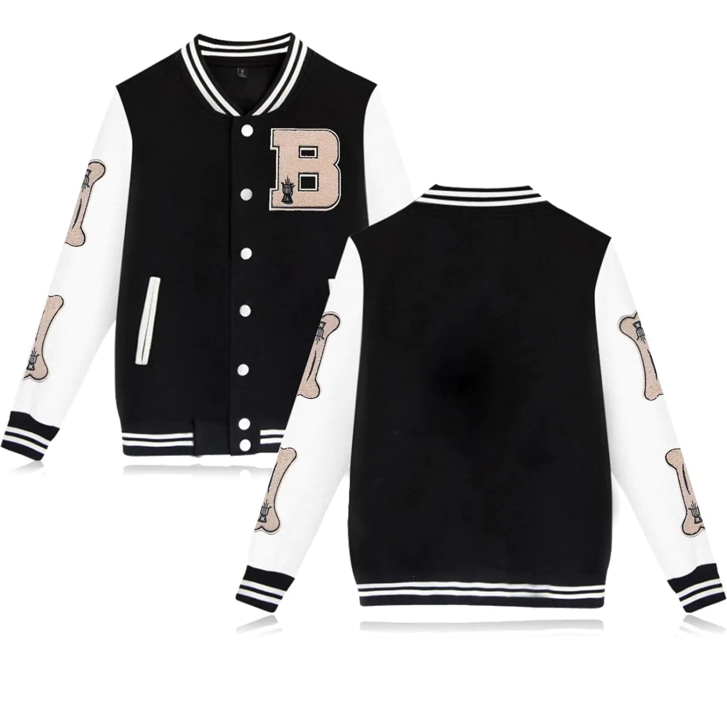 Mens Bomber Jackets Letterman Jacket Button Down Vintage Varsity Jackets Baseball Coat Black