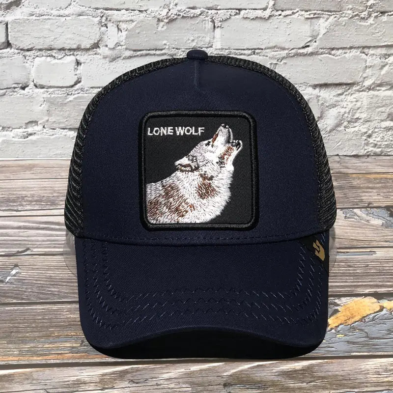 Wolf Embroidered Baseball Cap with Mesh Design
