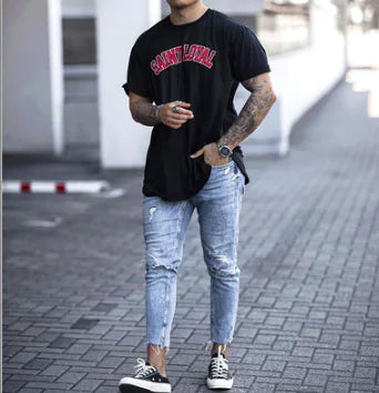 Men's Jeans with Distressed Holes