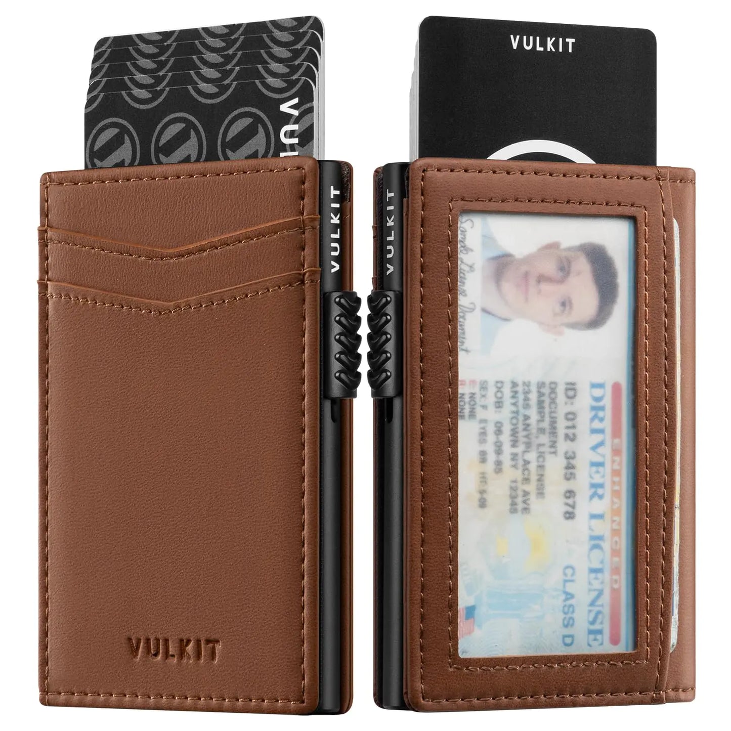 VULKIT Mens Wallet with ID Window Premium Leather Wallets RFID Blocking Minimalist Wallet Pop Up Card Holder Magnetic Closure