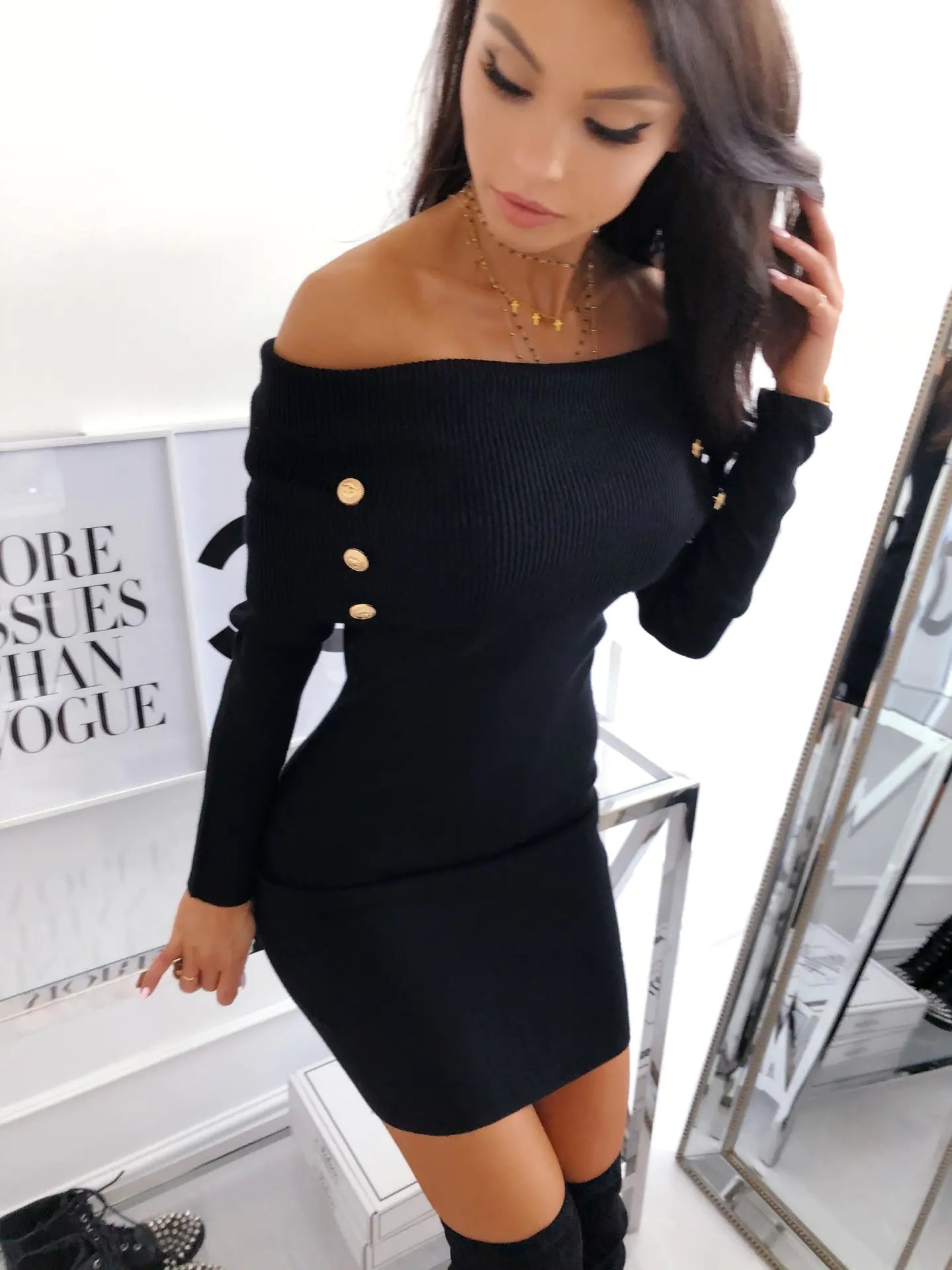 Knit Bodycon Dress, Off-Shoulder Knit Dress