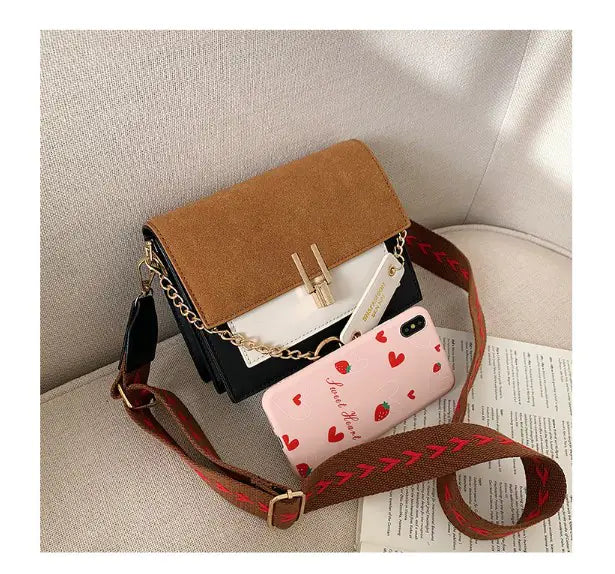 Color Block Small Square Bag with Wide Shoulder Strap