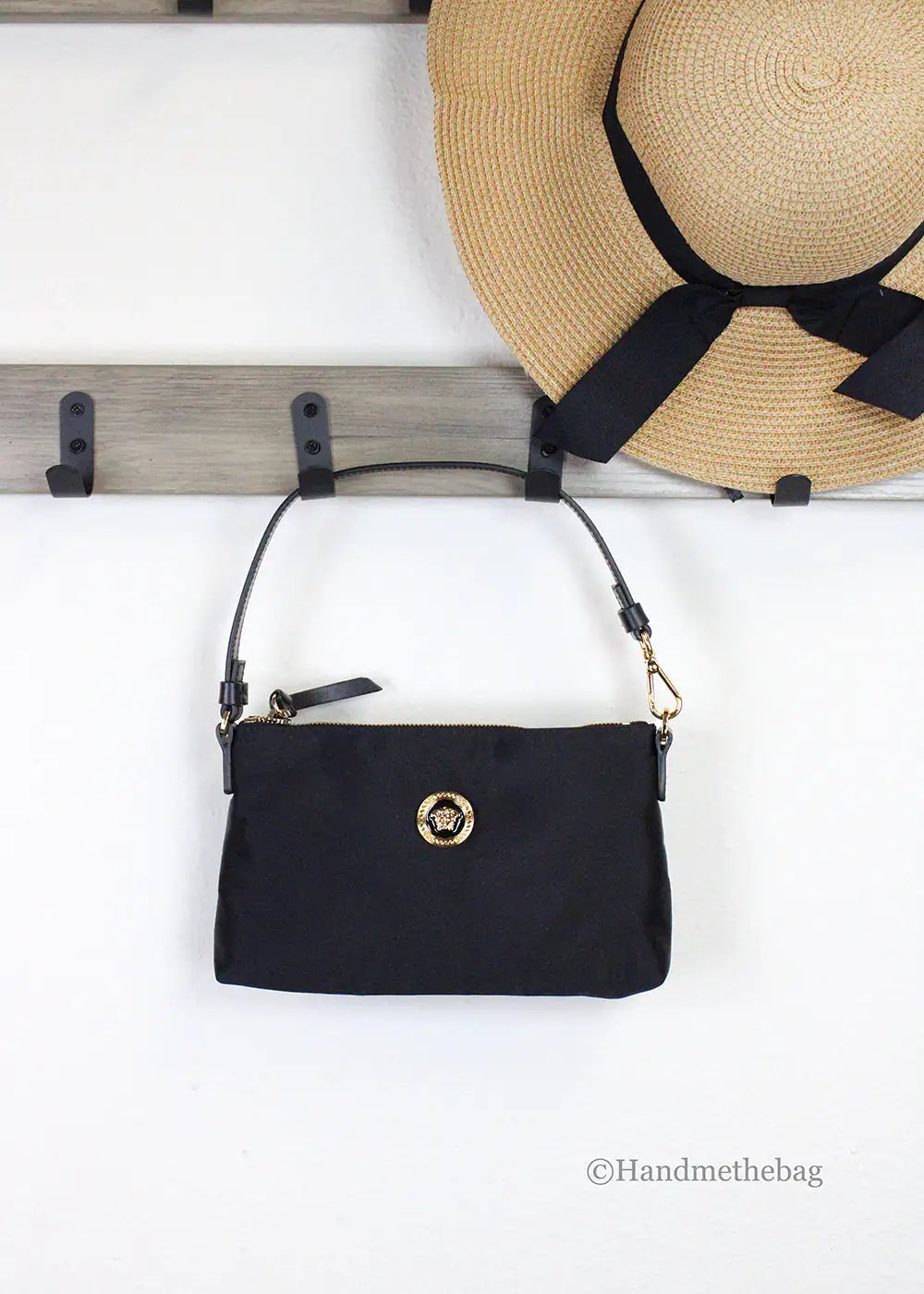 Versace Small Flat Black Medusa Coin Nylon Fabric Pouch