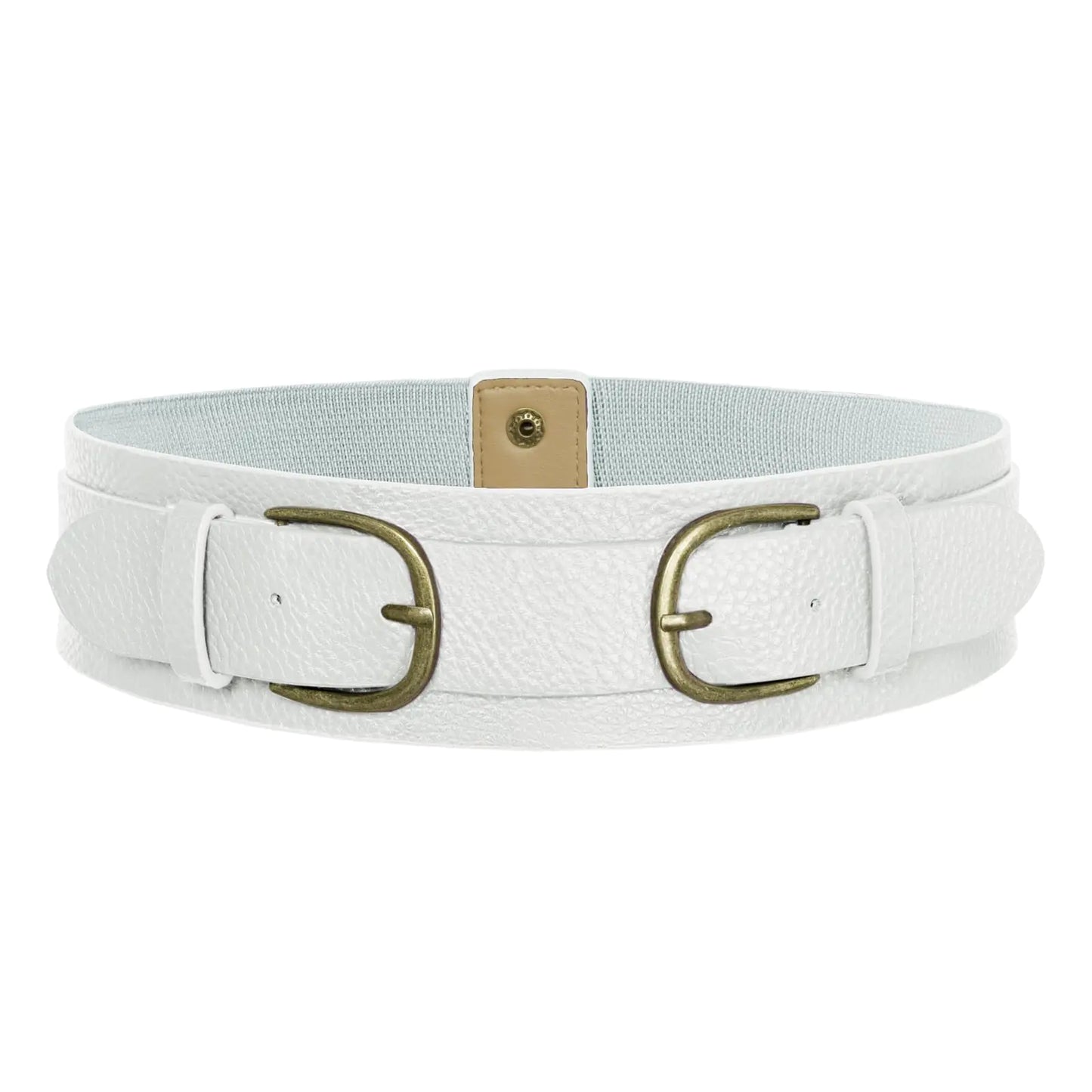 Belle Poque Women Vintage Leather Belt Elastic Fashion Wide Belts Stretchy Belt for Dress Jeans (White L)