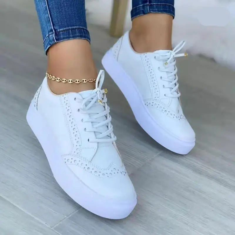 Women's Casual Lace-up Canvas Shoes - Solid Color Flat