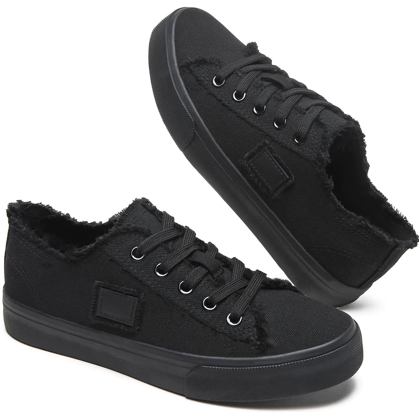 BENPAO Womens White Canvas Shoes Black Canvas Fashion Sneakers for Women Comfortable Casual Tennis Shoes Low Top Walking Shoes(Full Black.US7.5)