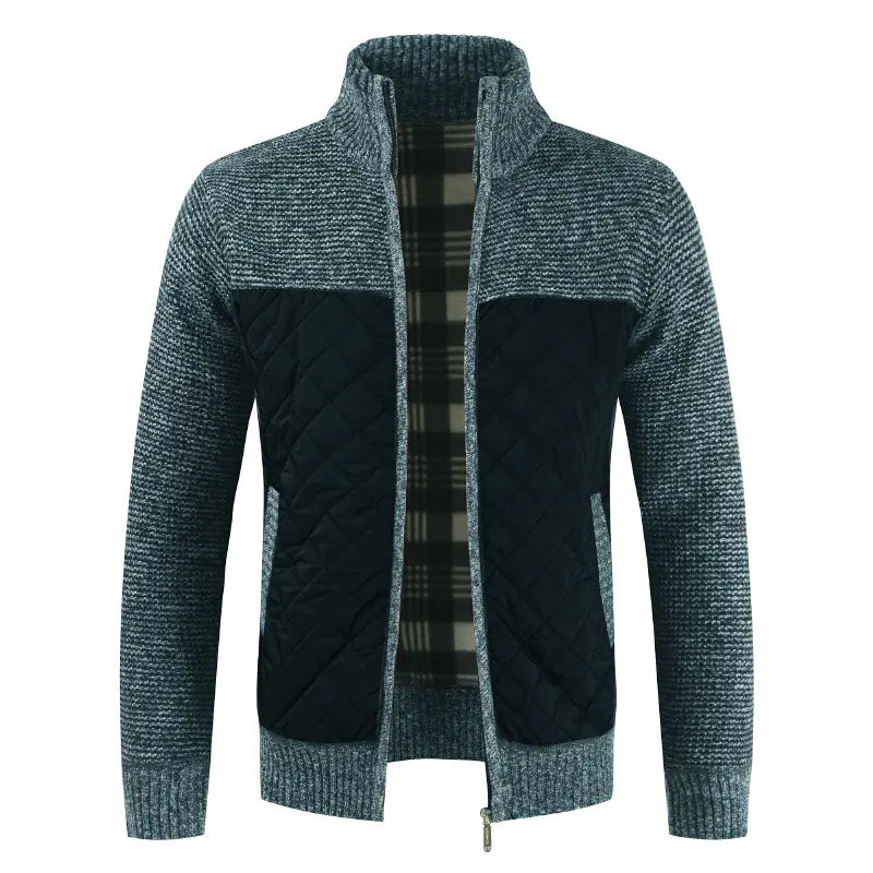 Thickened Knit Cardigan with Zipper and Stand Collar