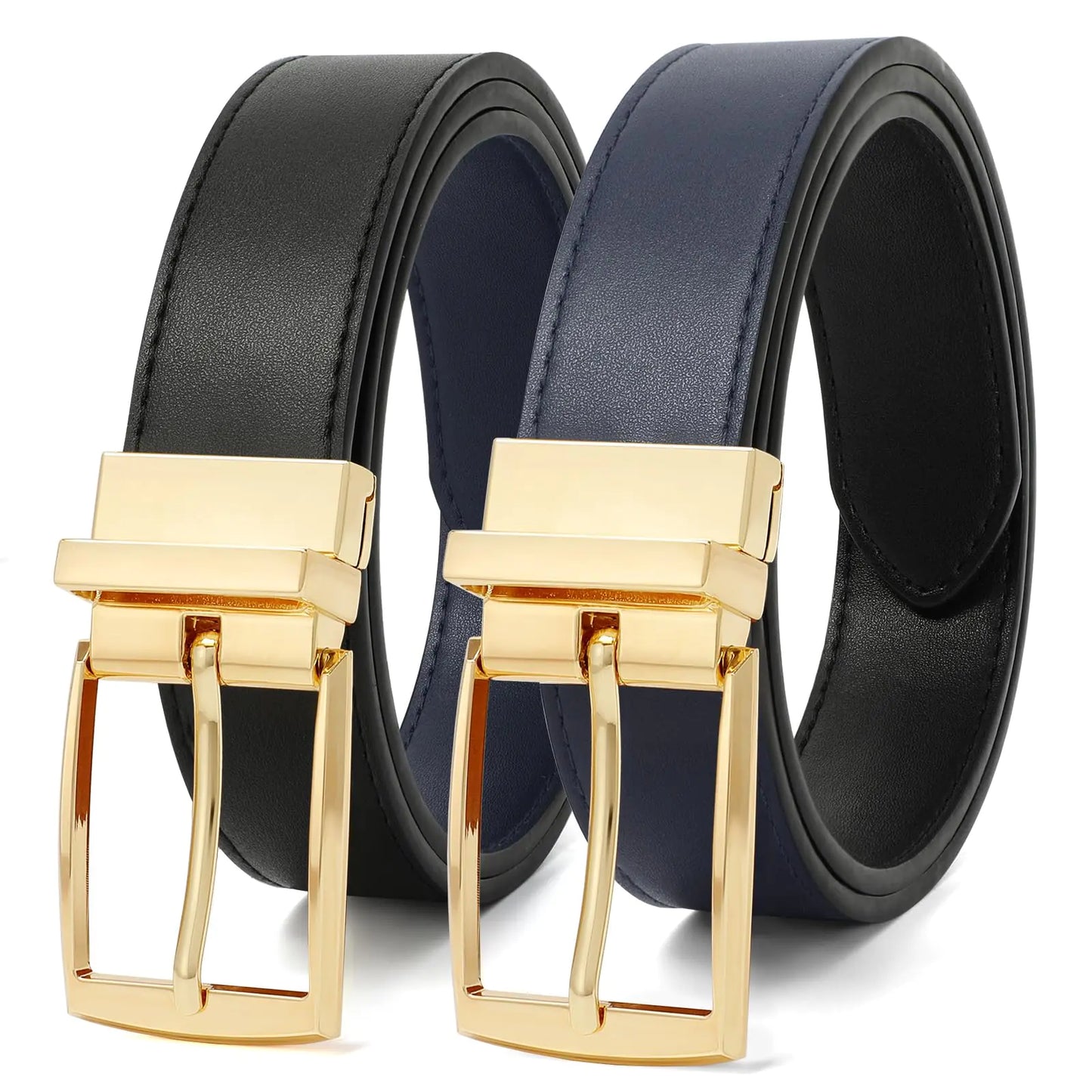 VONMELLI Reversible Belt for Women Womens Leather Belts for Jeans Pants Gold Buckle Fashion Ladies Dress Belt Trim to Fit Black Navy Blue L