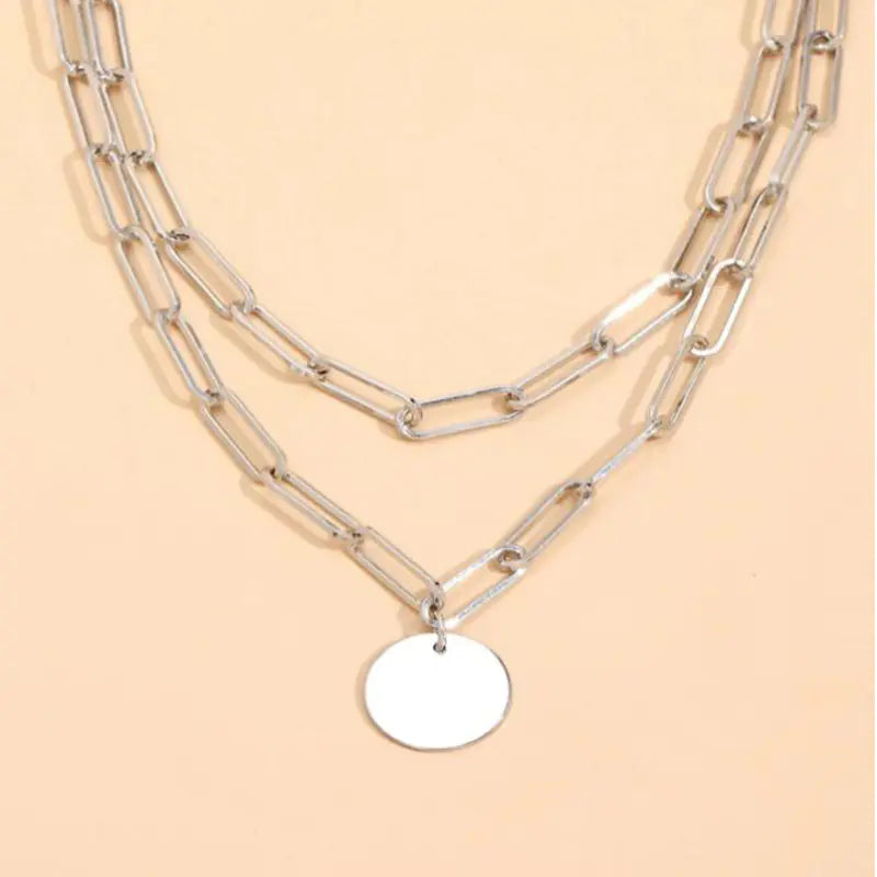 Vintage Layered Necklace with Round Pendant for Women