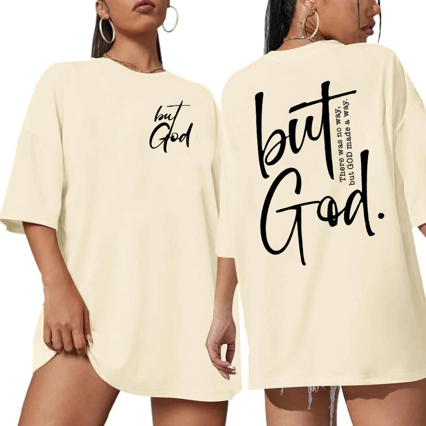 Oversized Christian T Shirts for Women But God Tshirt Graphic Jesus Shirts Cute Crewneck Tee Tops Apricot XL