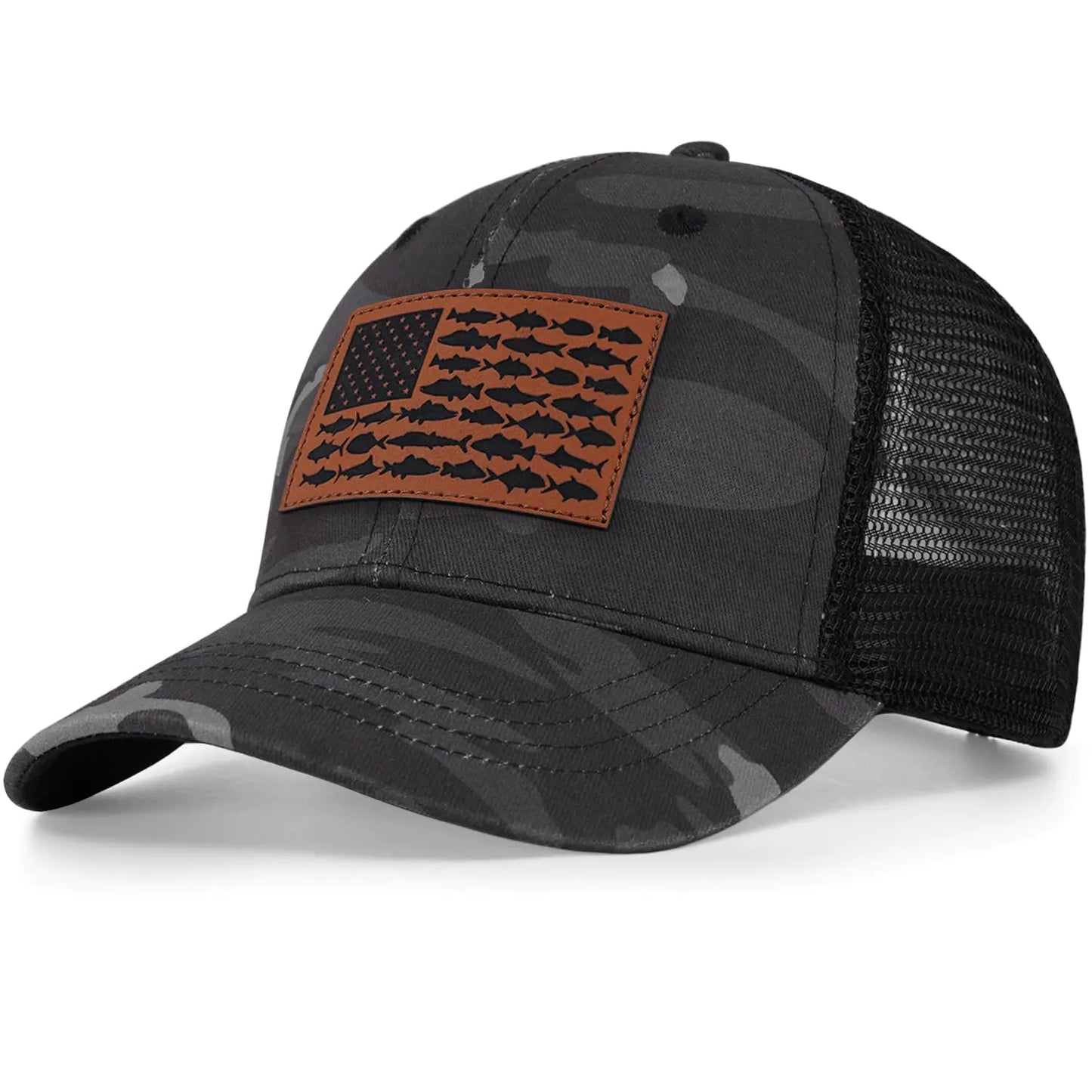 American Fish Flag Trucker Hats - Fishing Gifts for Men - Outdoor Snapback Fishing Hats Perfect for Camping and Daily Use