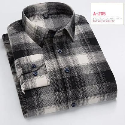 Casual Long-sleeved Plaid Brushed Shirt