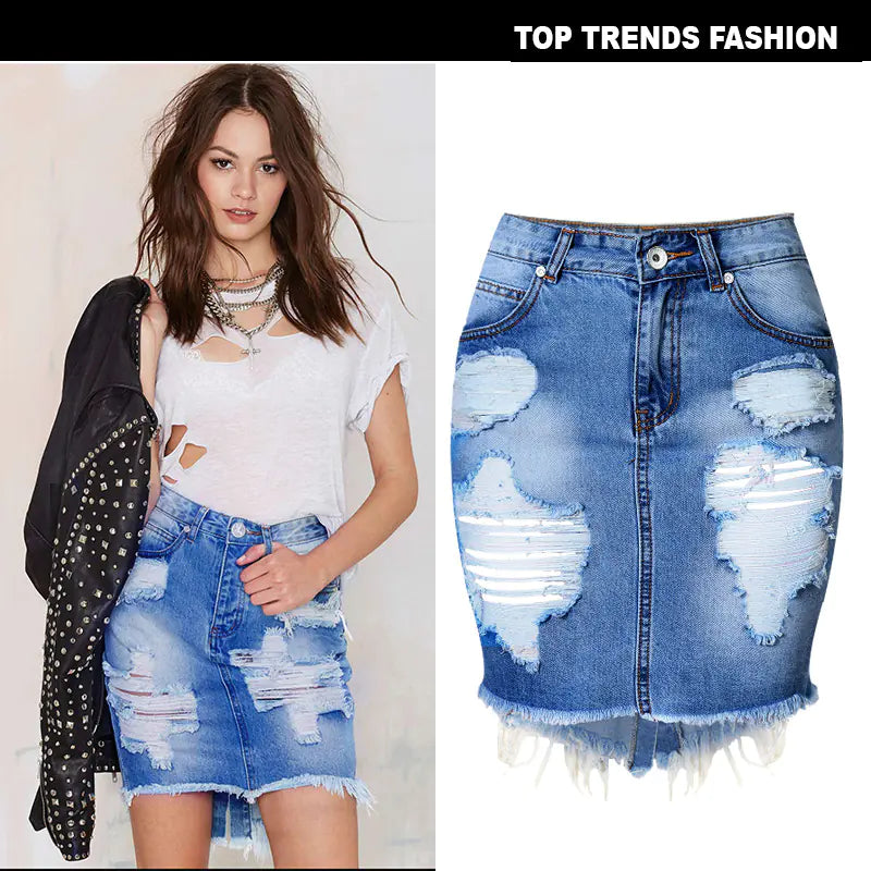 Bodycon Midi Skirt, Ripped Denim Skirt