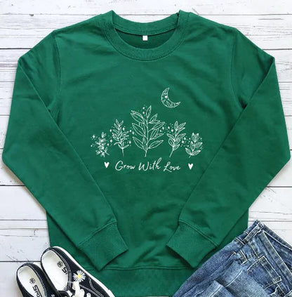 Floral Print Round Neck Long Sleeve Sweatshirt