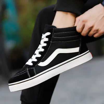 Men's High-Top Canvas Sneakers - Trendy Black Casual Shoes