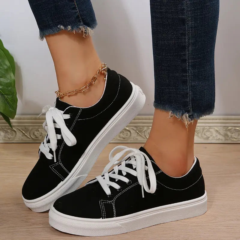 Casual Lace-up Canvas Shoes for Women - Flat Style