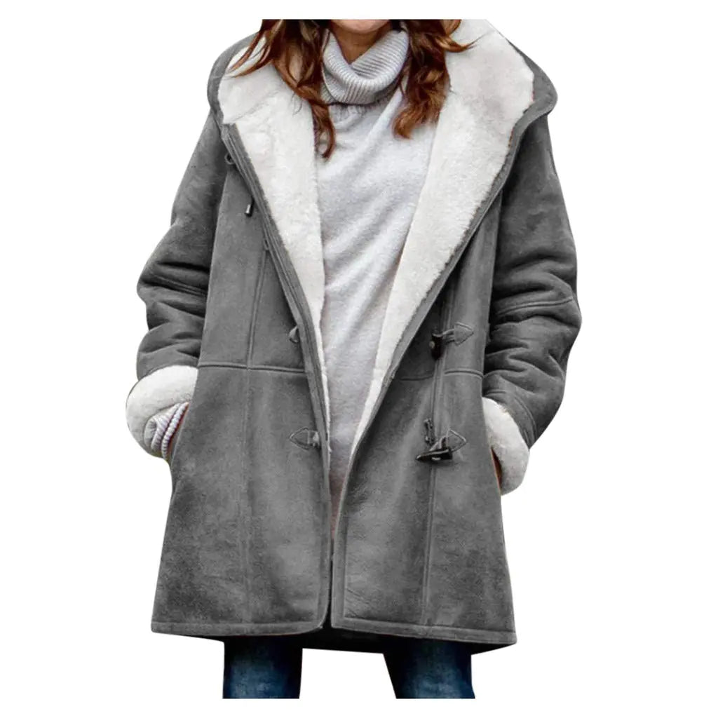 JMMSlmax Winter Warm Fuzzy Fleece Lined Coats Jackets for Women Plus Size Hooded Casual Loose Faux Suede Long Coat Outerwear
