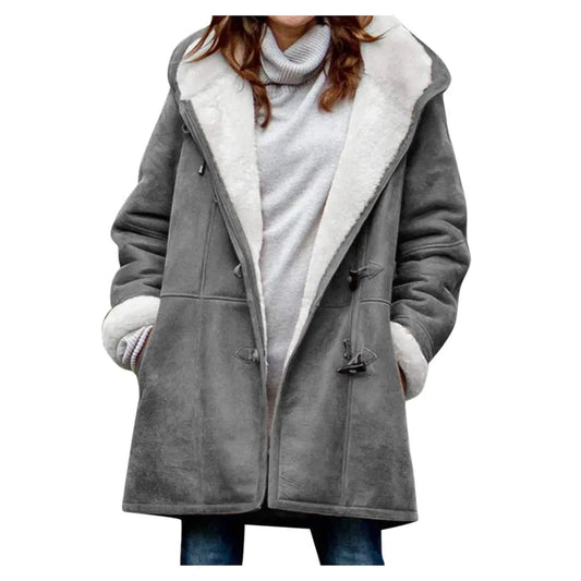JMMSlmax Winter Warm Fuzzy Fleece Lined Coats Jackets for Women Plus Size Hooded Casual Loose Faux Suede Long Coat Outerwear