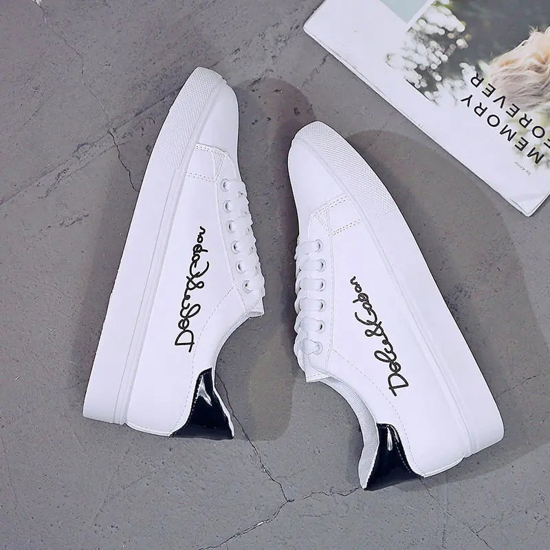 Spring Flat Casual Sneakers for Students - Women's White Shoes