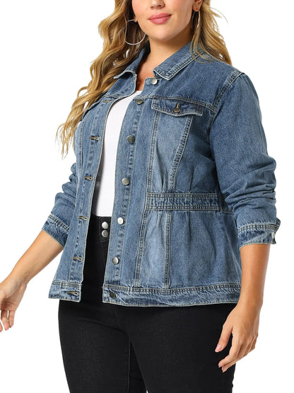 Agnes Orinda Plus Size Denim Jackets for Women Classic Washed Front Jean Jacket 2024 5X Blue