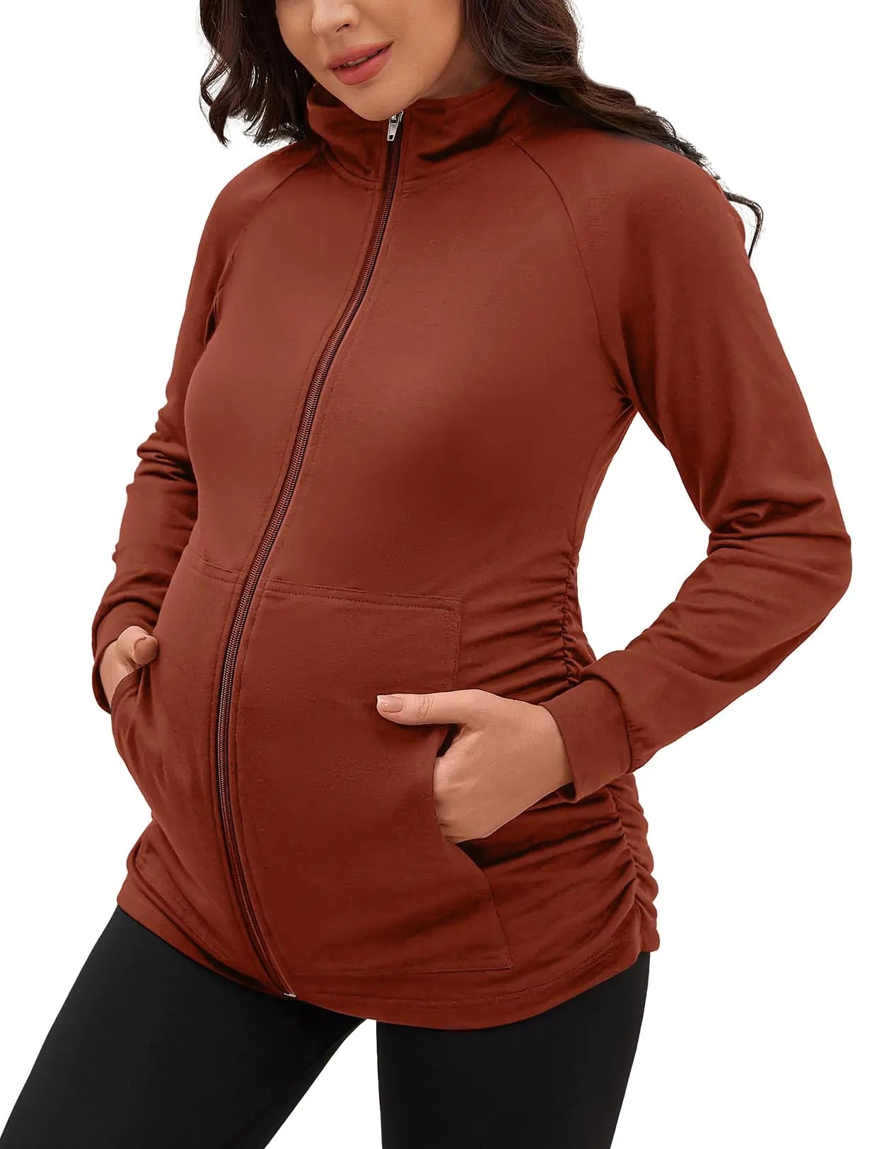 GINKANA Maternity Athletic Sweatshirts Jackets Maternity Tops Long Sleeve Shirts Pregnancy Jackets Coat Lightweight Maternity ActivewearCaramelXL