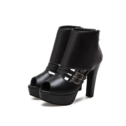 Summer High Heels Roman Shoes for Women, Waterproof Peep-Toe