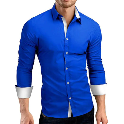 Men's Long Sleeve Casual Shirt in Solid Color (Plus Size)