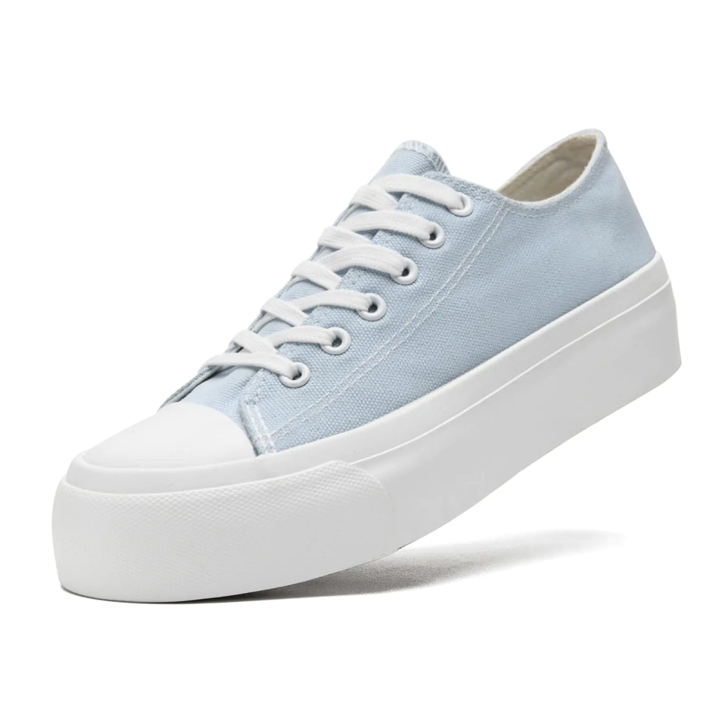 suenaxe Womens Platform Sneakers Canvas High Top Low Tops Shoes Lace Up Unisex Fashion Classic Casual Tennis Walking Shoes for Women Light Blue