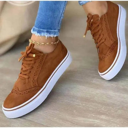 Women's Casual Lace-up Canvas Shoes - Solid Color Flat