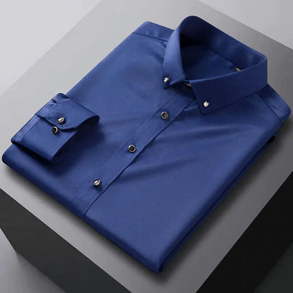 Men's Long Sleeve Business Casual Shirt with Diamond Buttons