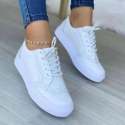 Women's Casual Lace-up Canvas Shoes - Solid Color Flat