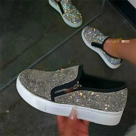 2023 Women's Rhinestone Casual Flat Shoes with Zipper