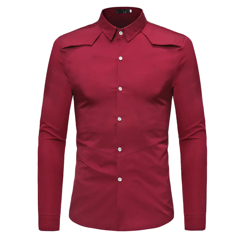 Men's Casual Long Sleeve Shirt with Unique Shoulder Design