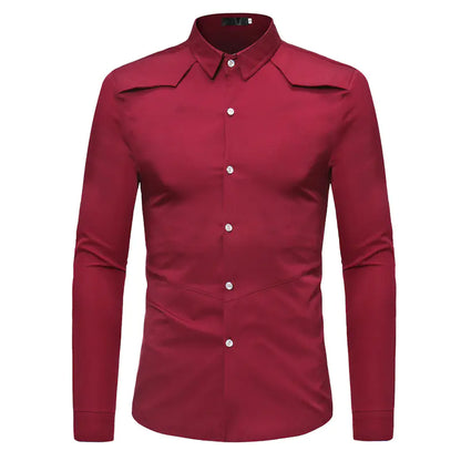 Men's Casual Long Sleeve Shirt with Unique Shoulder Design