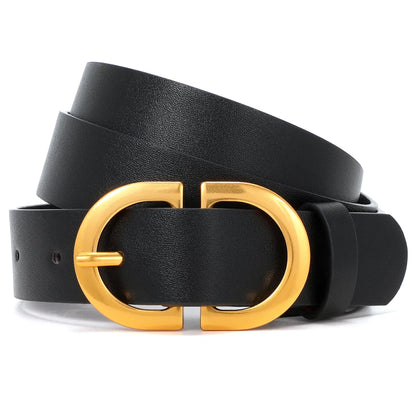XZQTIVE Womens Leather Belts for Jeans Pants Dress Plus Size Ladies Black Belt with Gold Buckle