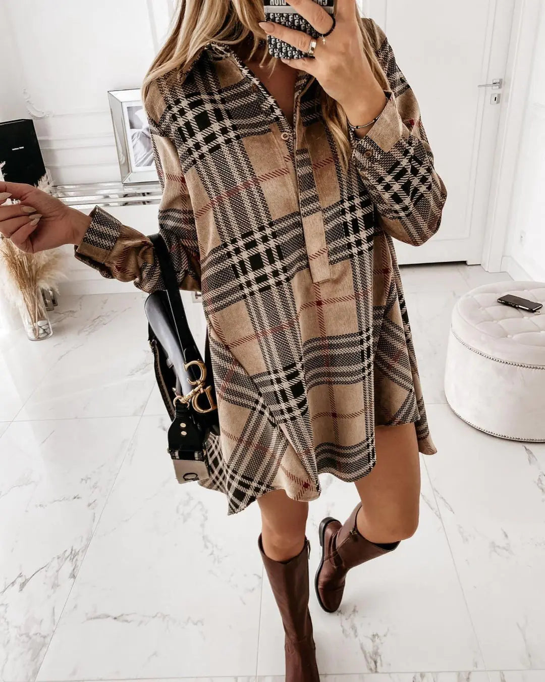 Loose Fit Plaid Shirt Dress for Women (Autumn Style)
