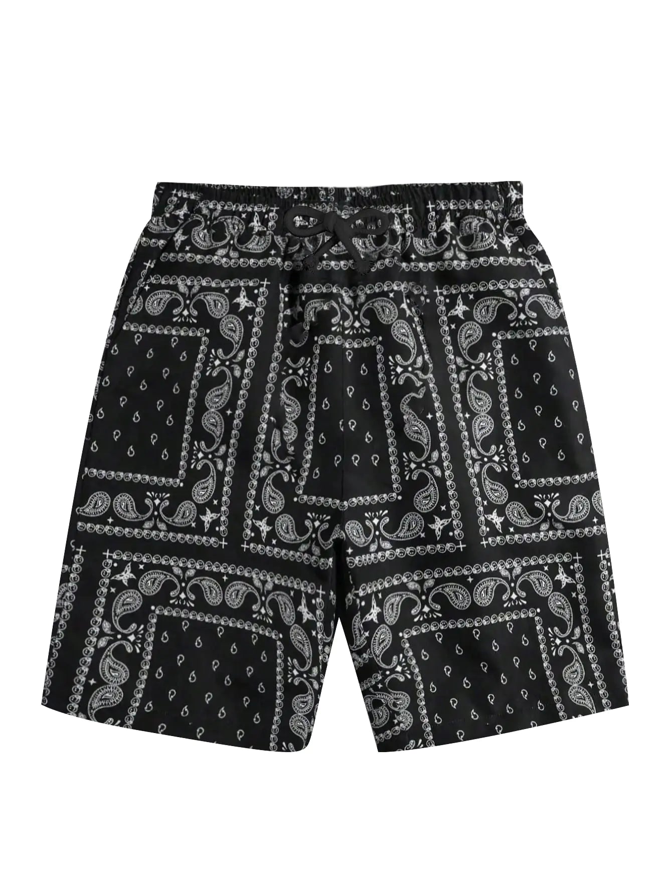RoseSeek Boys Paisley Shorts Boho Drawsring Casual Gym Beach Bandana Shorts Summer Shorts for Boys Boho Black 16Y