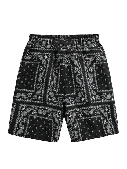 RoseSeek Boys Paisley Shorts Boho Drawsring Casual Gym Beach Bandana Shorts Summer Shorts for Boys Boho Black 16Y