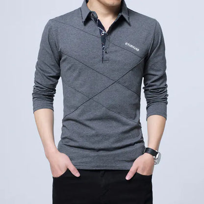Men's Casual Long Sleeve Polo Shirt